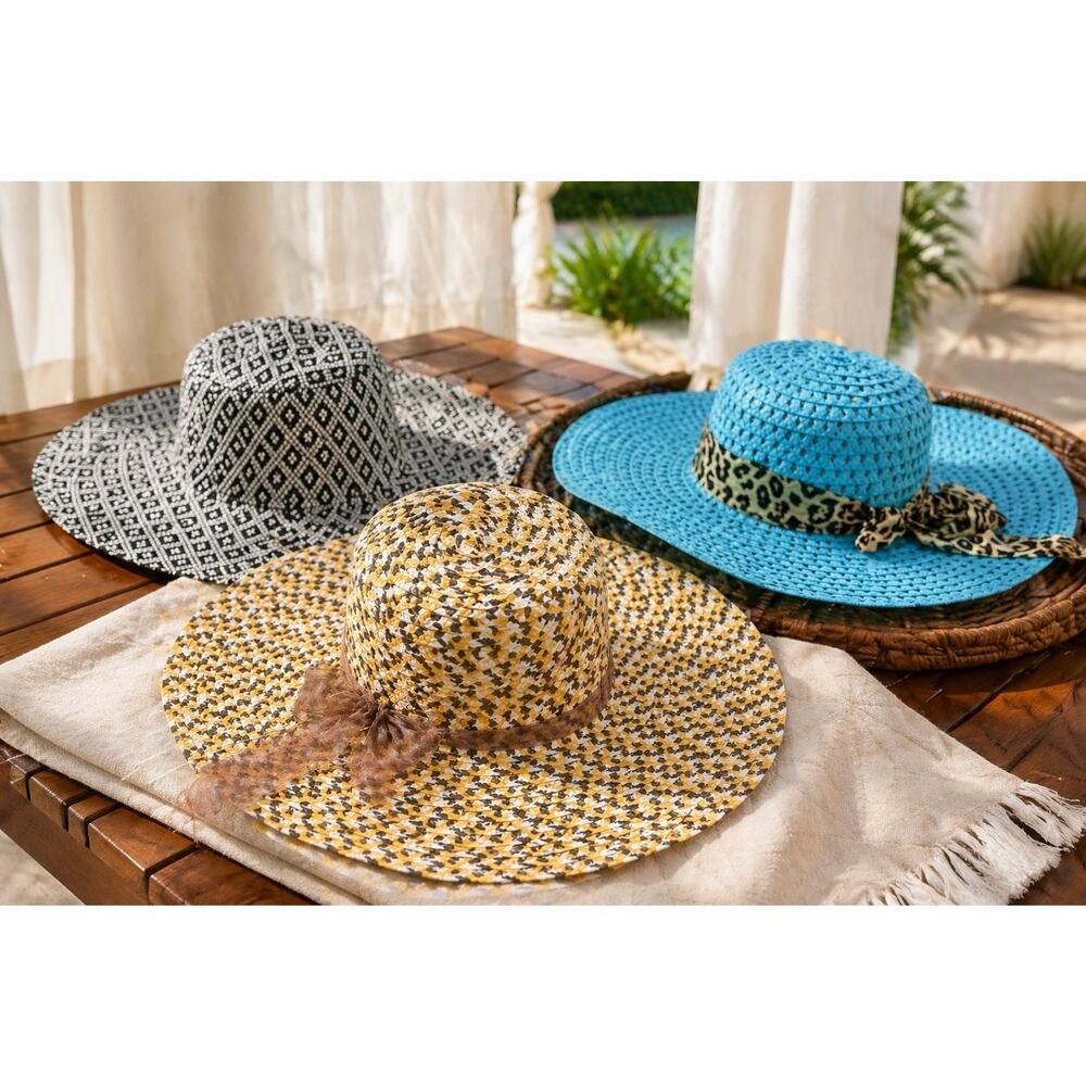 Lot Of 3 Wide Brim Floppy Summer Beach Hats